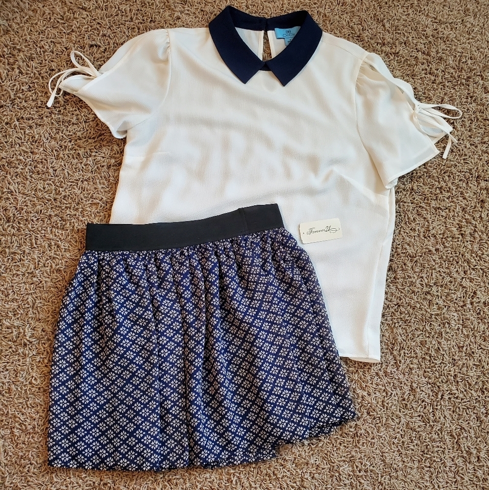 NWT H&M Skirt Sheer Layered Lined Elastic Waist Skater Pleated Large Mini Skirt
